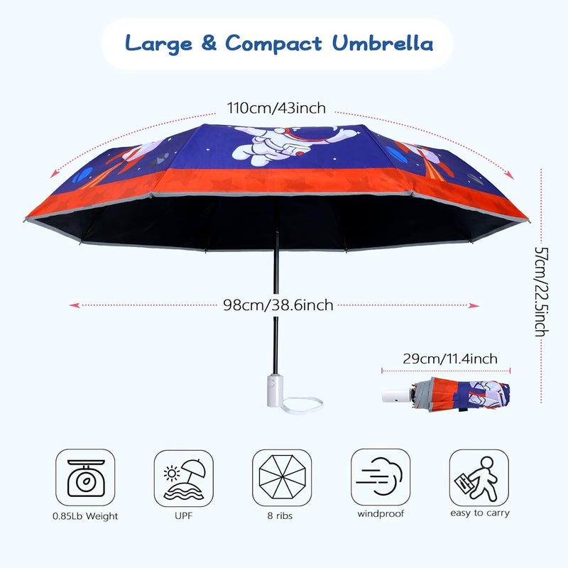 Decalsweet Kids Folding Umbrella Auto Open/Close Anti-rebound Safe Design UV Resistant Automatic Children Travel Umbrellas 8 Rib Reinforced Canopy 360° Reflective Strip Lightweight Cute Umbrella for Girls & Boys - Image 5